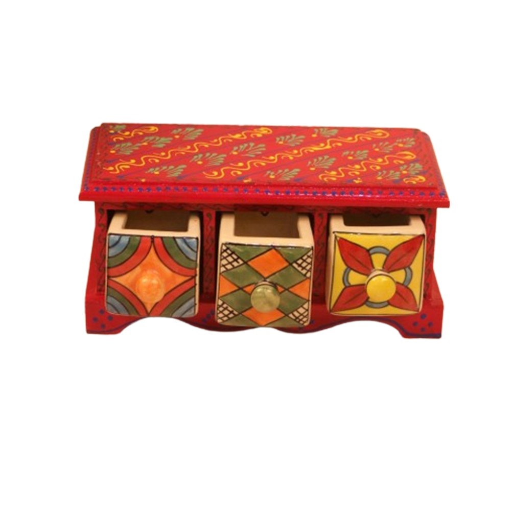 Wooden 3 Drawer Jewellery Box Hand Painted Decorative Showpiece